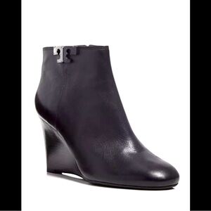 Tory Burch Black Leather Lowell Wedge Ankle Boots - Size 10